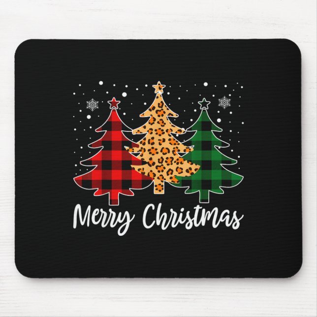 Mousepad Merry Christmas Leopard Buffalo Plaid Christmas Tr (Frente)