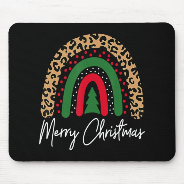 Mousepad Merry Christmas Leopard Rainbow Pajamas Xmas Teach (Frente)