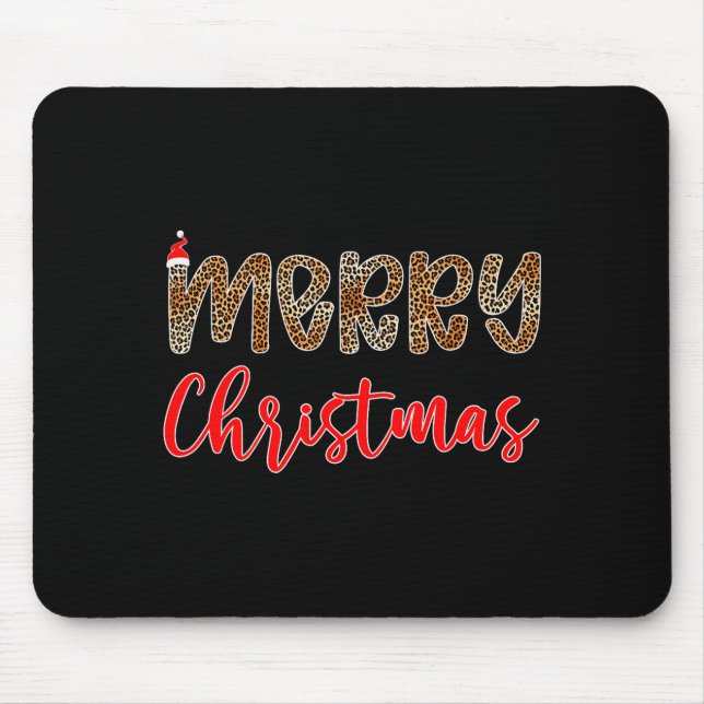 Mousepad Merry Christmas Leopard Santa Hat Cheetah Print Xm (Frente)
