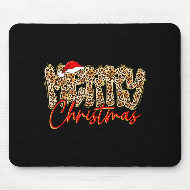 Mousepad Merry Christmas Leopard Xmas Santa Holiday Family  (Frente)