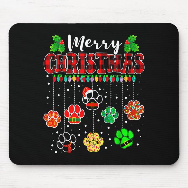 Mousepad Merry Christmas Lights Dog Paw Xmas  (Frente)