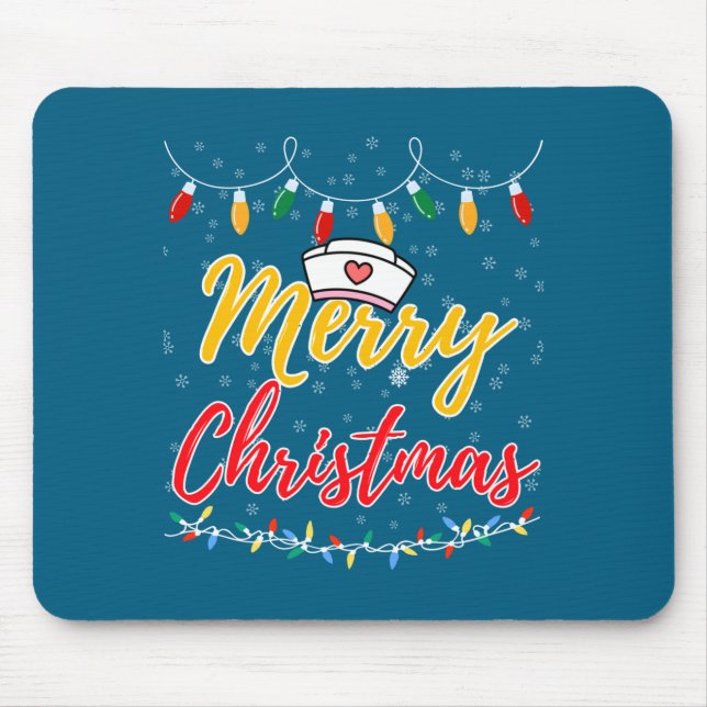 Mousepad Merry Christmas Lights Nurse Hat Xmas Funny Nurse  (Frente)