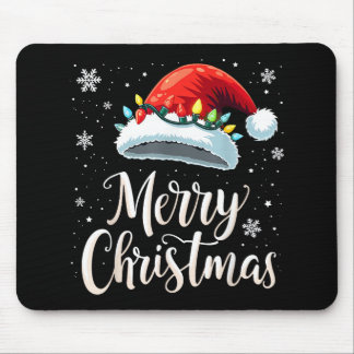 Mousepad Merry Christmas Lights Red Santa Hat Tree Family
