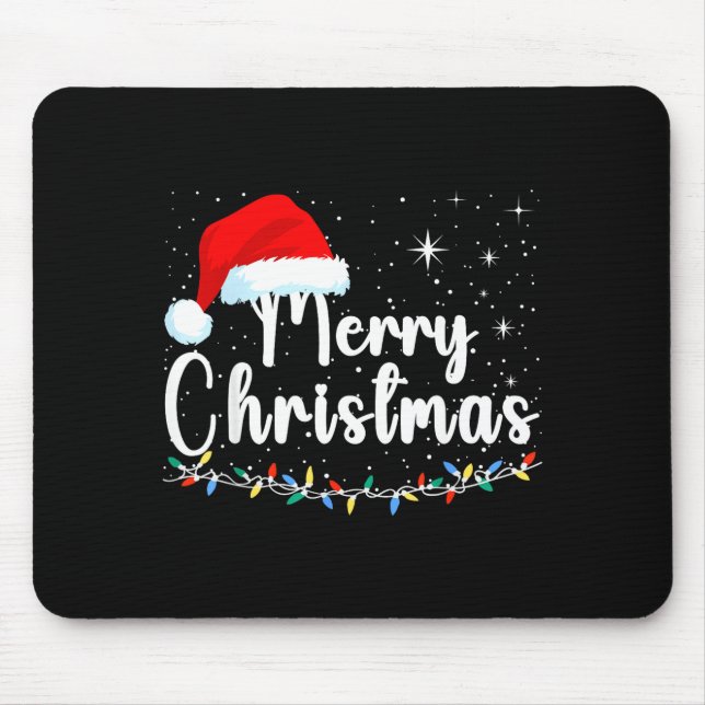 Mousepad Merry Christmas Lights Red Santa Hat Xmas Family M (Frente)