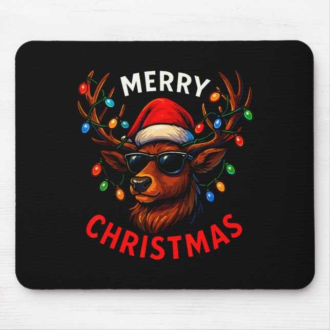 Mousepad Merry Christmas Lights Reindeer Xmas Family Men Wo (Frente)