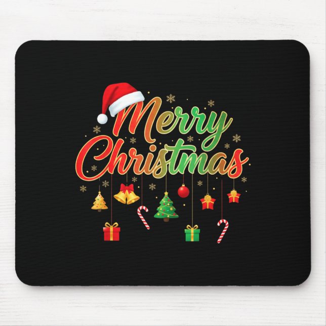 Mousepad Merry Christmas Lights Santa Hat Family Matching T (Frente)