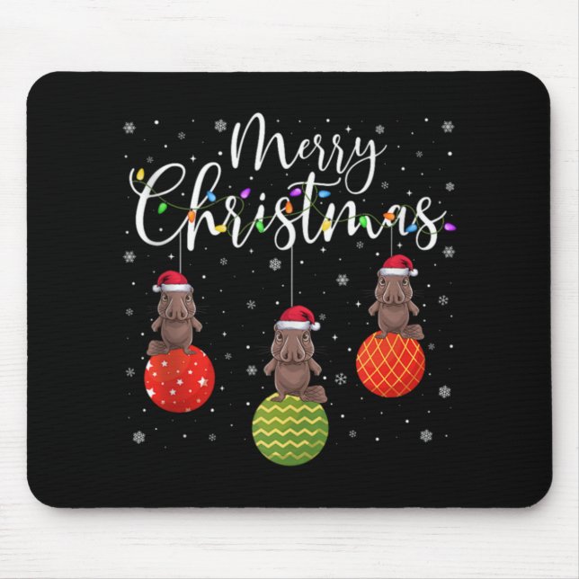 Mousepad Merry Christmas Lights Santa Hat Platypus Ugly Xma (Frente)