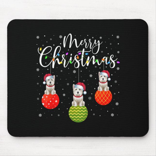 Mousepad Merry Christmas Lights Santa Hat Westie Dog Ugly X (Frente)