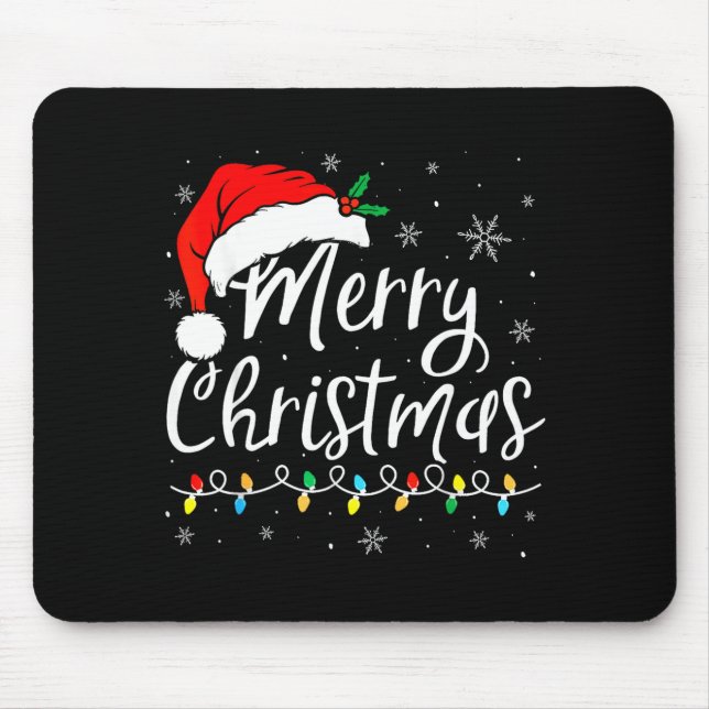 Mousepad Merry Christmas Lights Santa Hat Xmas Family Match (Frente)