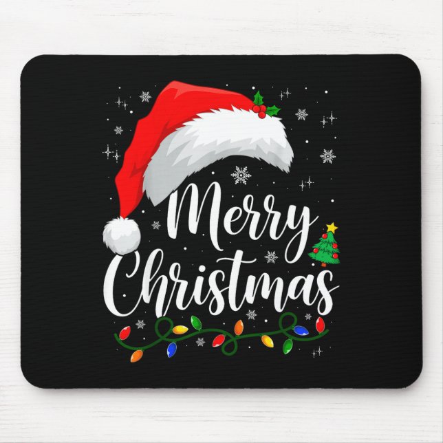 Mousepad Merry Christmas Lights Santa Hat Xmas Family Match (Frente)