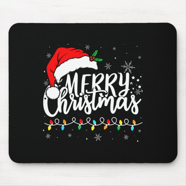 Mousepad Merry Christmas Lights Santa Hat Xmas Family Match (Frente)