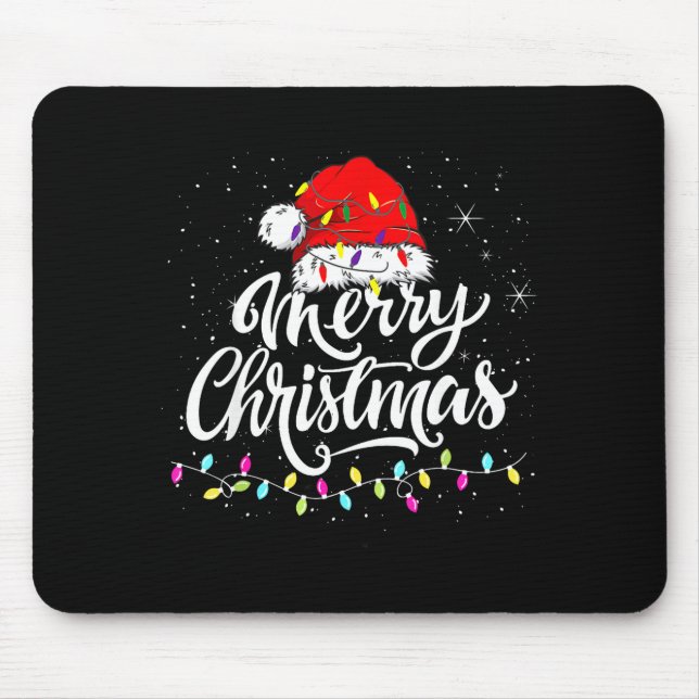 Mousepad Merry Christmas Lights Santa Hat Xmas Family Match (Frente)