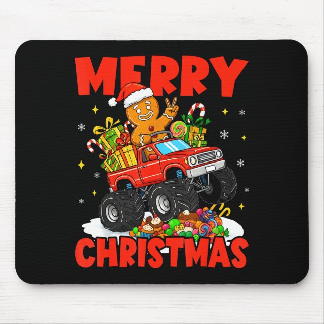 Mousepad Merry Christmas Monster Truck Funny Gingerbread Me (Frente)