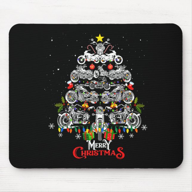 Mousepad Merry Christmas Motorcycle Tree Christmas Lights B (Frente)