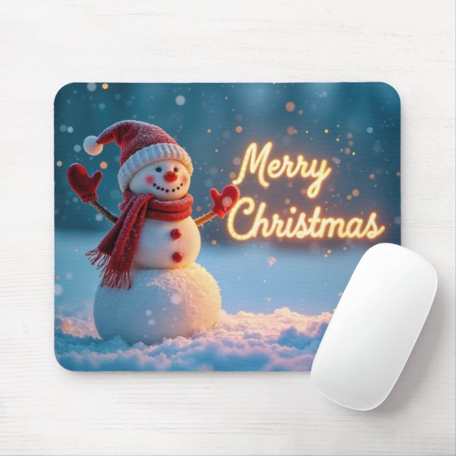 Mousepad Merry Christmas Neon Sign With Snowman (Com mouse)