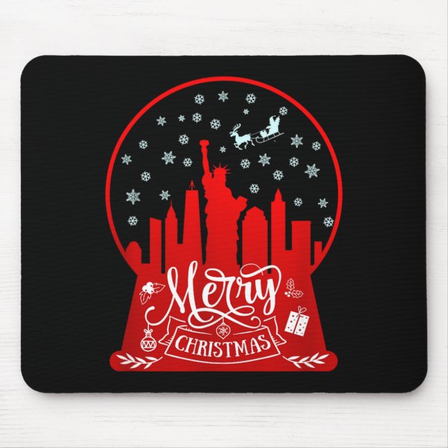 Mousepad Merry Christmas New York Skyline In Snow Globe Sno (Frente)