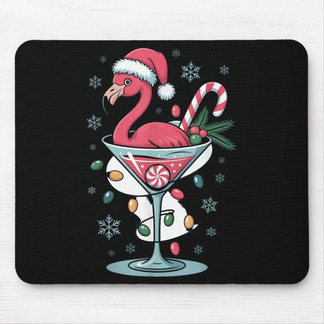 Mousepad Merry Christmas Nk Flamingo Wine Drinking Lights X (Frente)