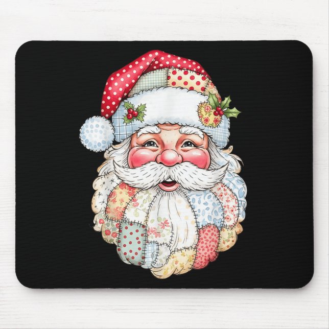 Mousepad Merry Christmas Patchwork Santa Claus Face X-mas H (Frente)