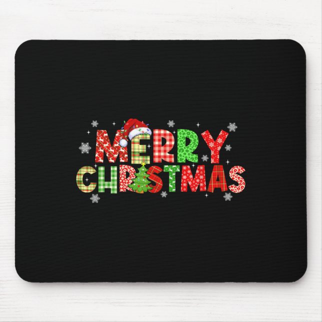 Mousepad Merry Christmas Plaid Xmas Tree Santa Hat Men Wome (Frente)