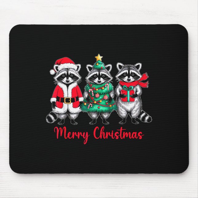 Mousepad Merry Christmas Raccoon Santa Hat Xmas Animal Racc (Frente)
