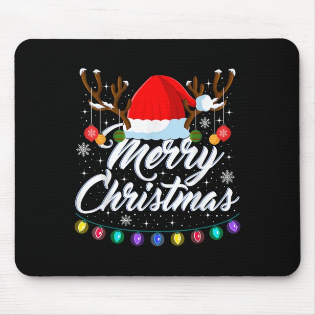 Mousepad Merry Christmas Red Santa Hat Reindeer Xmas Matchi (Frente)