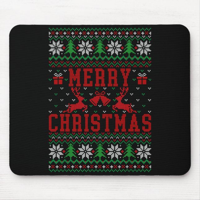 Mousepad Merry Christmas Reindeer Snowflake Ugly Christmas  (Frente)