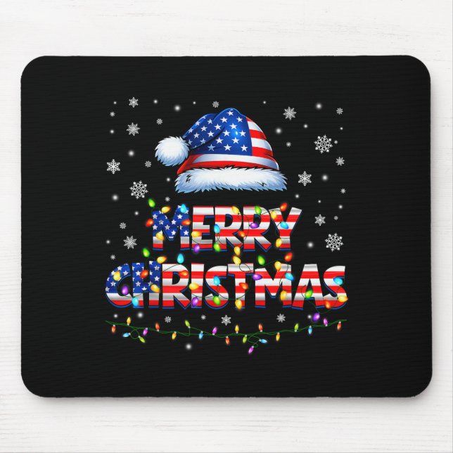 Mousepad Merry Christmas Santa Hat Pjs Pajamas Us Flag Xmas (Frente)