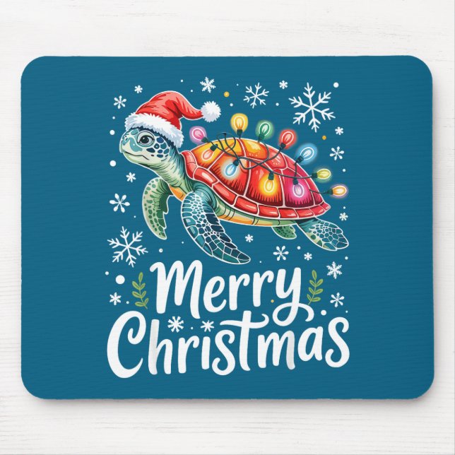 Mousepad Merry Christmas Sea Turtle Christmas Lights Santa  (Frente)