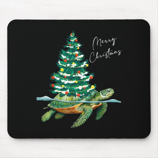 Mousepad Merry Christmas Sea Turtle Xmas Tree Lights Pjs Me (Frente)