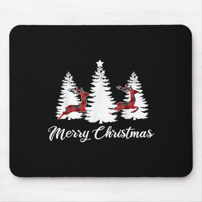Mousepad Merry Christmas Shirt For Women Buffalo Plaid Rein (Frente)
