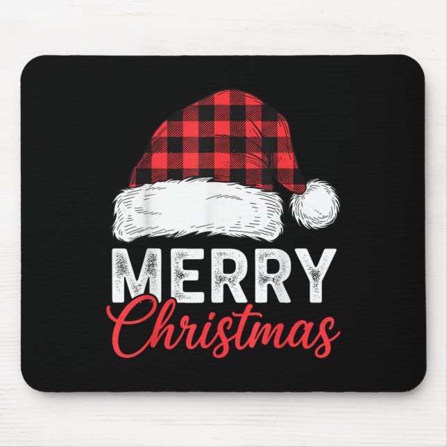 Mousepad Merry Christmas Shirt Santa Hat Buffalo Plaid Men  (Frente)