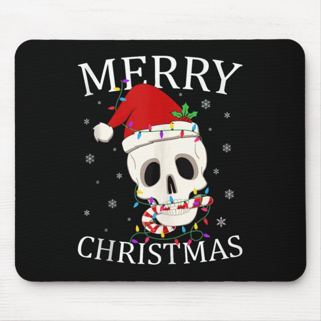 Mousepad Merry Christmas Skeleton Skull Xmas Lights Men Wom (Frente)