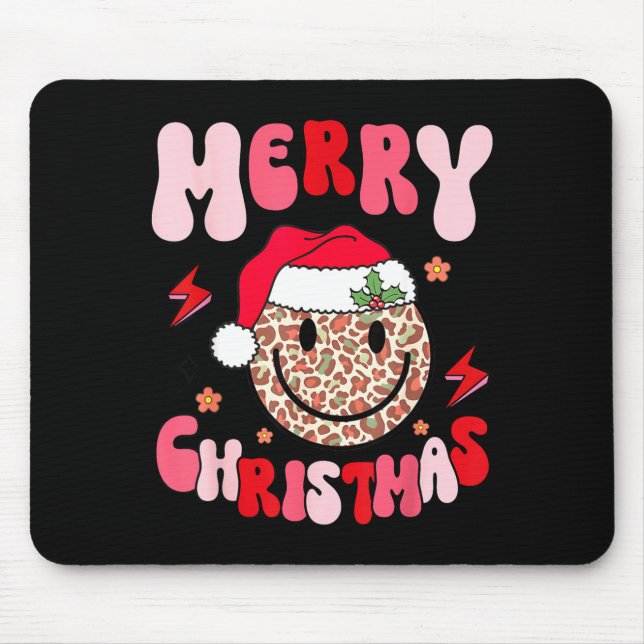 Mousepad Merry Christmas Smile Face Santa Claus Hat Groovy  (Frente)