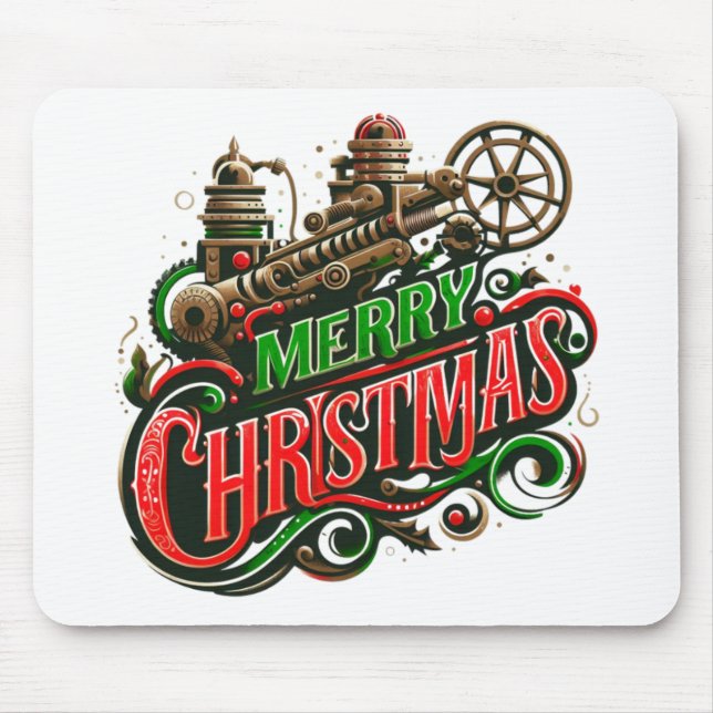 Mousepad Merry Christmas steampunk (Frente)
