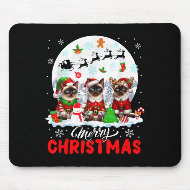 Mousepad Merry Christmas Three Santa Elf Reindeer Siamese C (Frente)