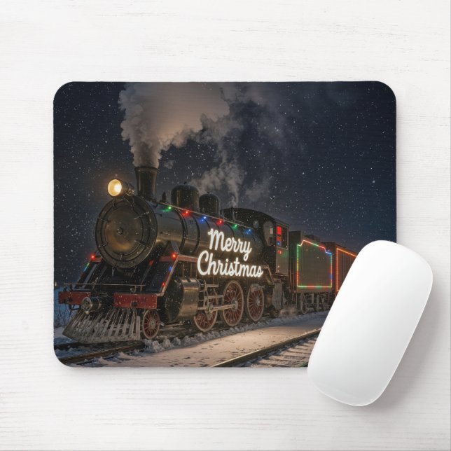 Mousepad Merry Christmas Train With Colorful Lights (Com mouse)