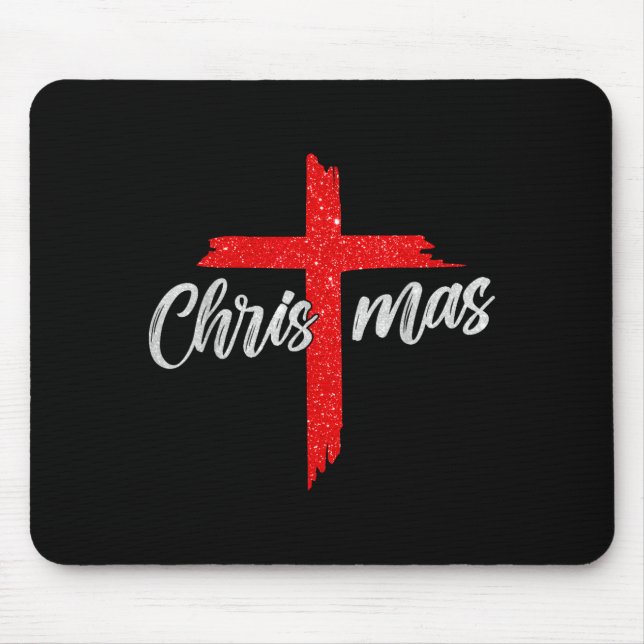Mousepad Merry Christmas Tree Christian Cross Jesus Faith B (Frente)