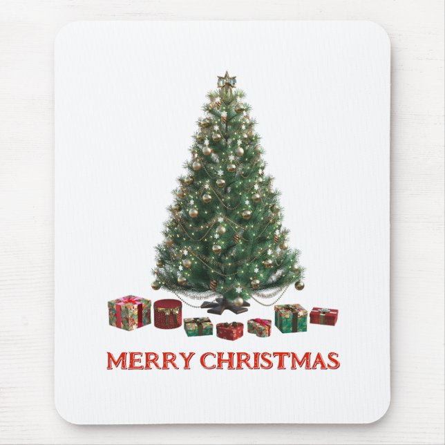 Mousepad Merry Christmas. Tree (design 1) with gifts (Frente)