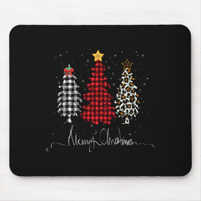 Mousepad Merry Christmas Tree Leopard Plaid Printed  (Frente)