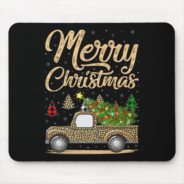 Mousepad Merry Christmas Tree Leopard Truck Xmas Family Paj (Frente)
