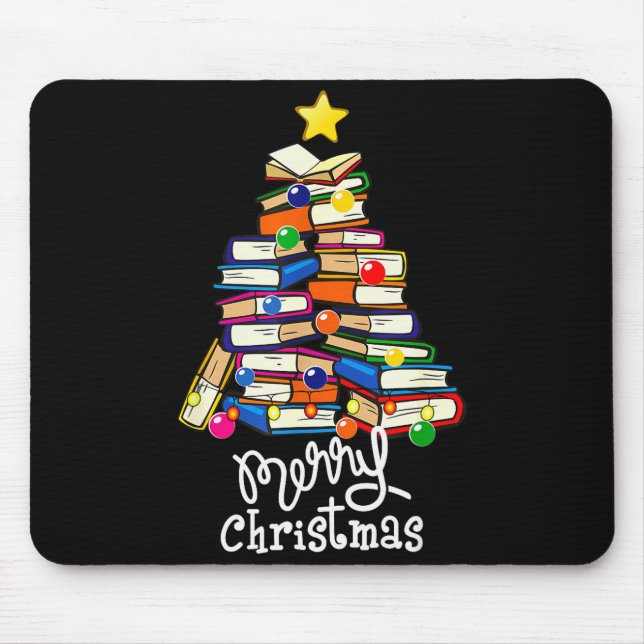Mousepad Merry Christmas Tree Love Reading Books Librarian  (Frente)