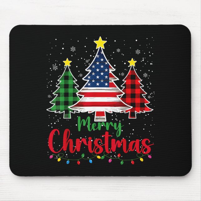 Mousepad Merry Christmas Tree Plaid Us Flag Snowflake Xmas  (Frente)