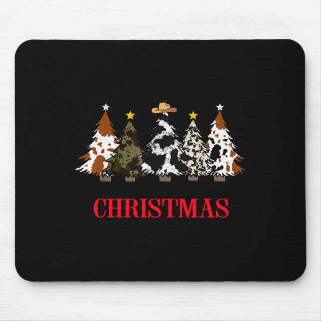 Mousepad Merry Christmas Tree Western Cowhide Xmas Cowboy F (Frente)