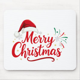 Mousepad Merry Christmas Typography with Santa Hat and Snow