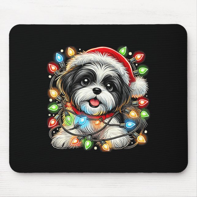 Mousepad Merry Christmas Xmas Shih Tzu Santa Dog Men Women  (Frente)