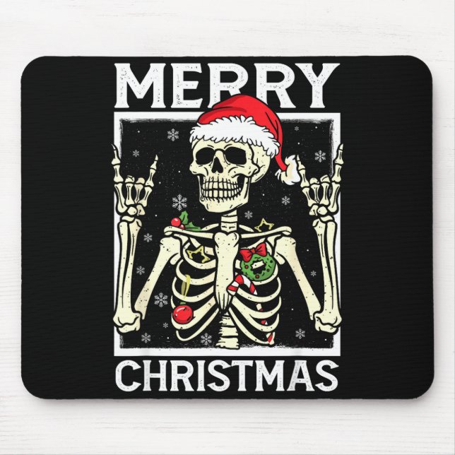 Mousepad Merry Christmas Xmas Skull Skeleton Funny Men Wome (Frente)