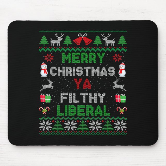 Mousepad Merry Christmas Ya Filthy Liberal Ugly Knit Long S (Frente)
