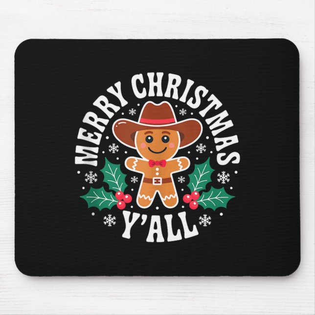 Mousepad Merry Christmas Yall Gingerbread Cowboy Howdy West (Frente)