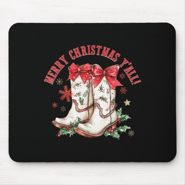 Mousepad Merry Christmas Y'all Howdy Christmas Boots Cowgir (Frente)