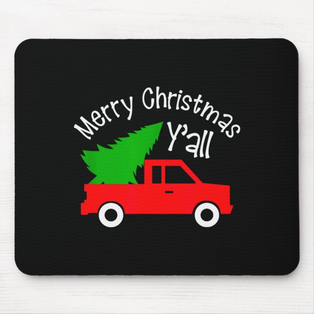 Mousepad Merry Christmas Y'all Shirt Funny Cute Red Truck T (Frente)